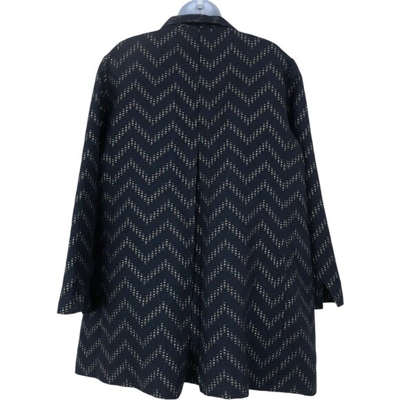 Chico's Collection Size 2 Large Navy Gold Chevron Stripe Open Front Jacket - Picture 3 of 4